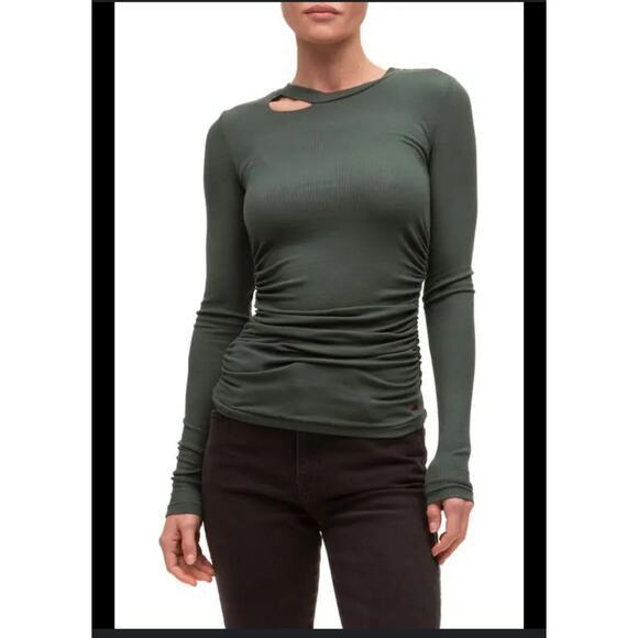 n:philanthropy Women's Small Gavin Long Sleeve Distressed T-Shirt‎ Green Stretch - Picture 1 of 9